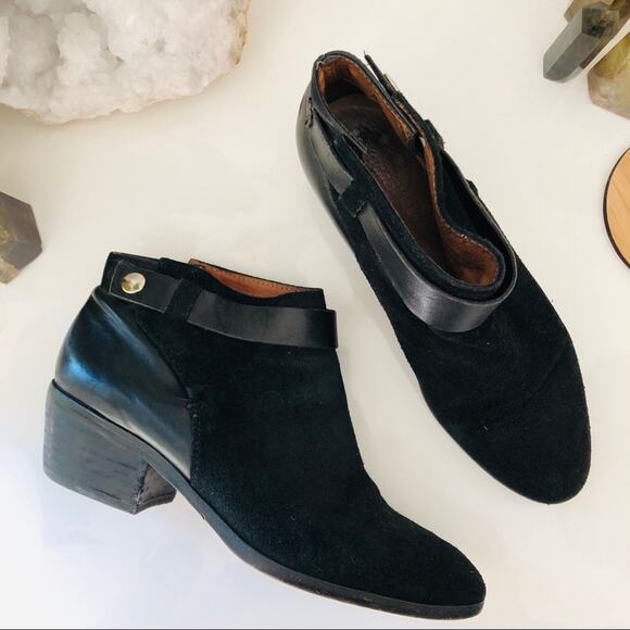MADEWELL Charley Black Suede Snap Leather Ankle Heeled Booties Boots Women's 7 - Picture 4 of 9